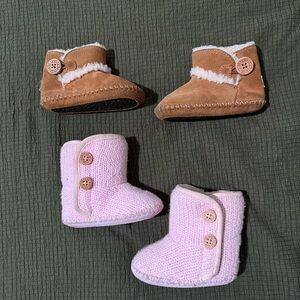 Baby UGG Booties Set in Tan and Pink